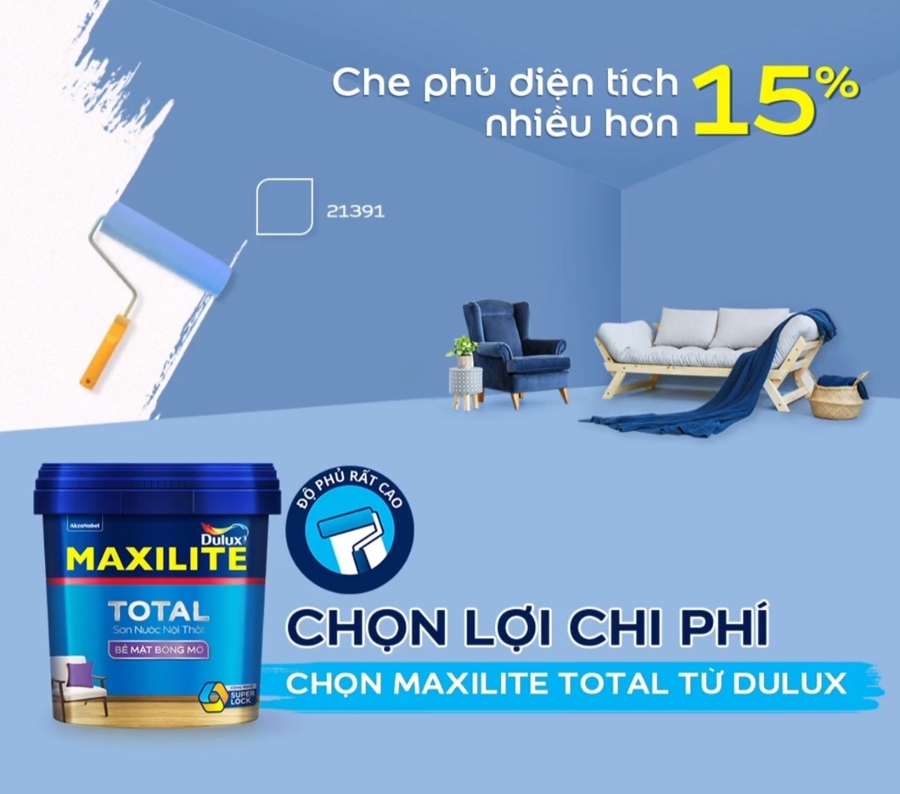 Sơn Nước Nội Thất Maxilite Total 30CB Bề Mặt Bóng Thùng 15L