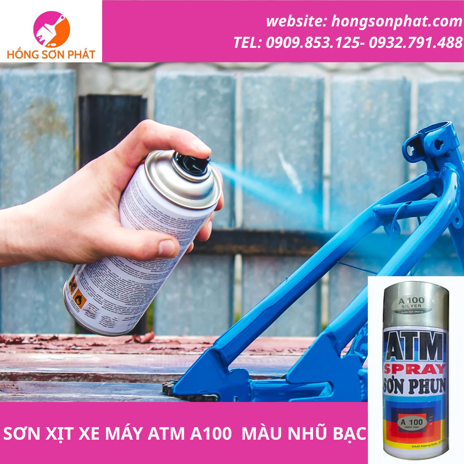 Sơn Xịt Xe Máy ATM A100 Màu Nhũ Bạc Candy Tone